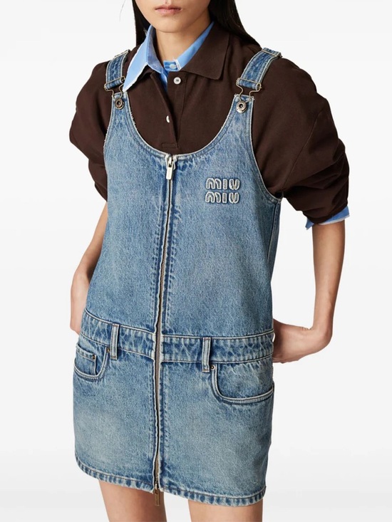 Miu Miu Dresses & Skirts - Miu Miu Denim Zip-Front Pinafore mini Dress jumper Coachella sold out rare luxe
